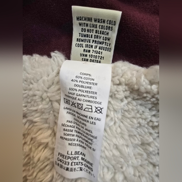 L.L. Bean Sherpa Lined Deep Wine Small Petite Fall Cozy Open Front Cardigan - Picture 8 of 12